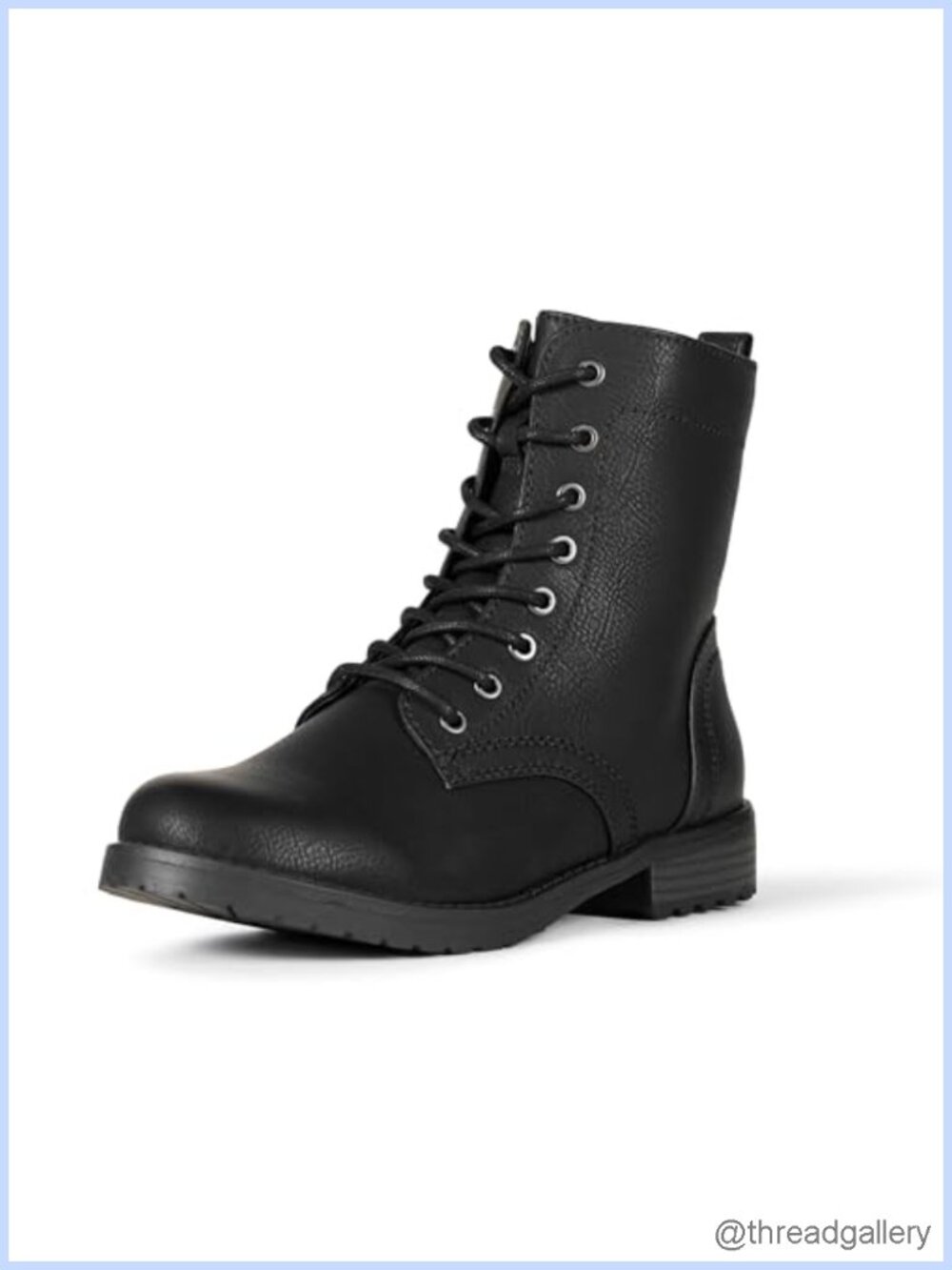 Lace-Up Combat Ankle Boots Faux Leather Lug Sole Memory Foam